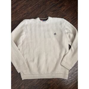 Chaps Ralph Lauren Chunky Sweater Men's Medium Cream Hand Framed Crest Pullover